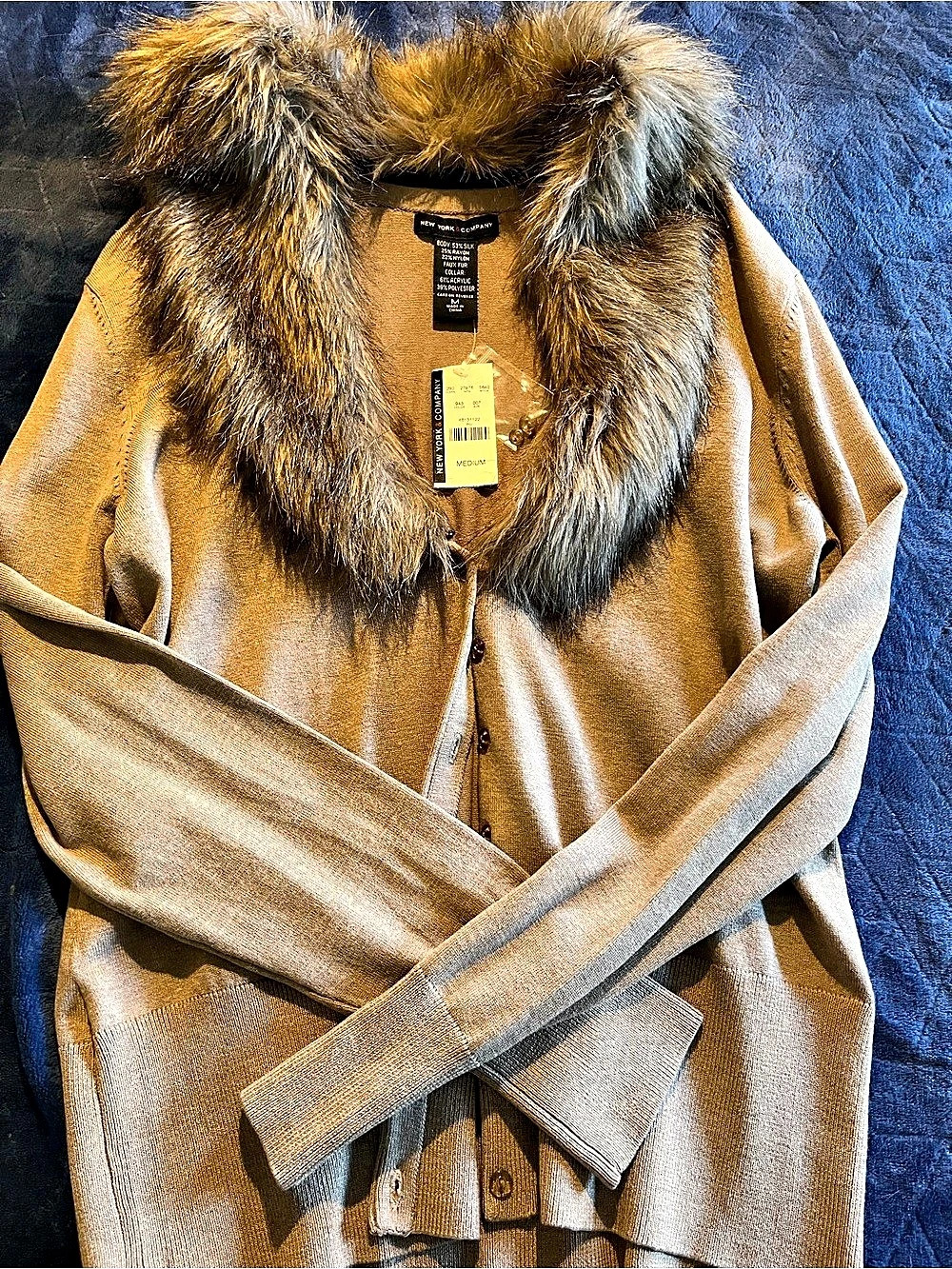 New York & Company Faux Fur Collar Coat Size Medium NWT